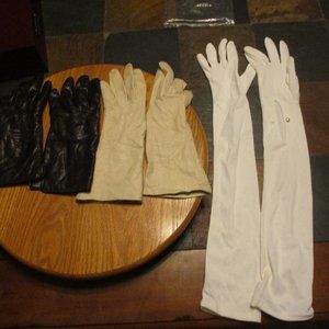 Lot of 3 ladies Gloves 2 leather, one stretch elbow length White